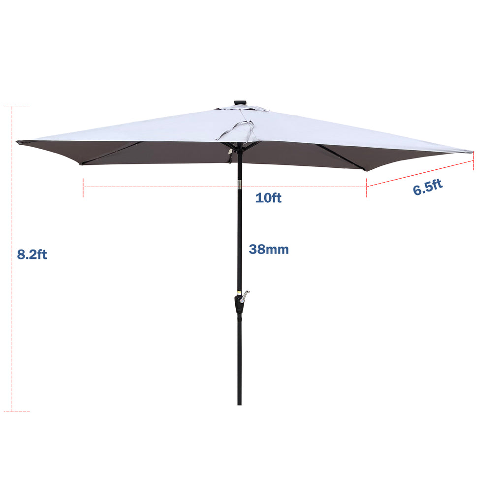 Leoglint 10 x 6.5t Rectangular Patio Solar LED Lighted Outdoor Umbrellas with Crank and Push Button Tilt for Garden Backyard Pool Swimming Pool