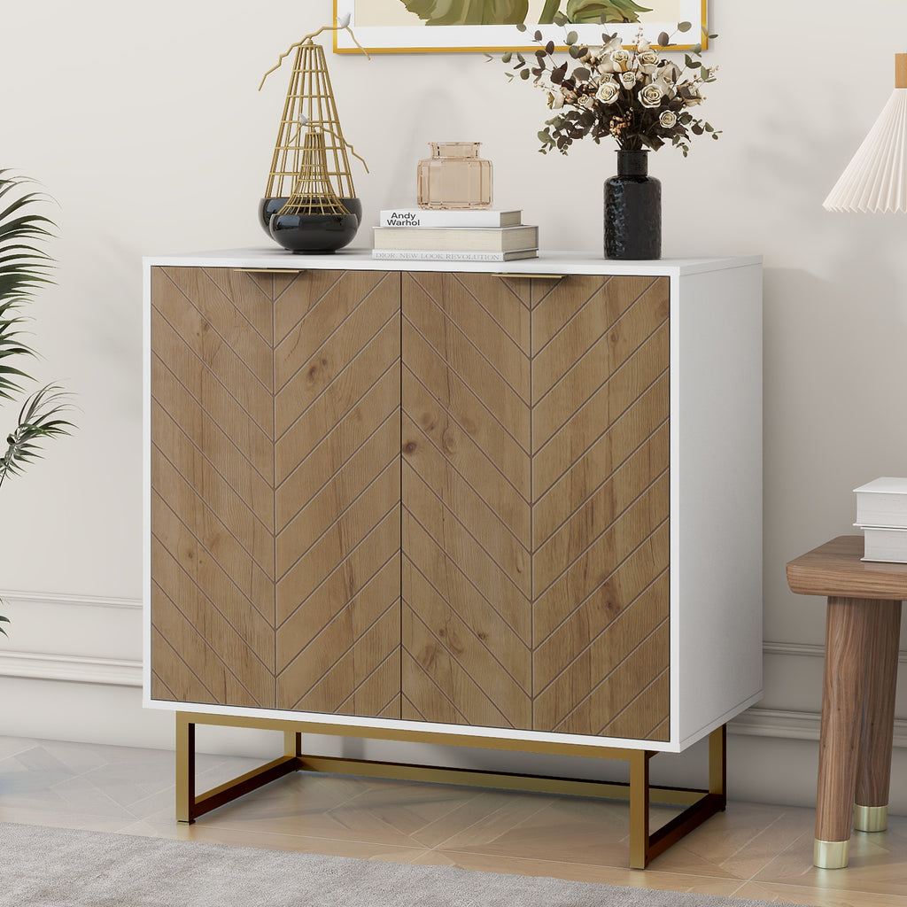 Leoglint White and Gold Storage Cabinet with 2 Doors, Modern Buffet Sideboard Cabinet, Kitchen Buffet Cabinet with Storage Sideboard Buffet for Living Room