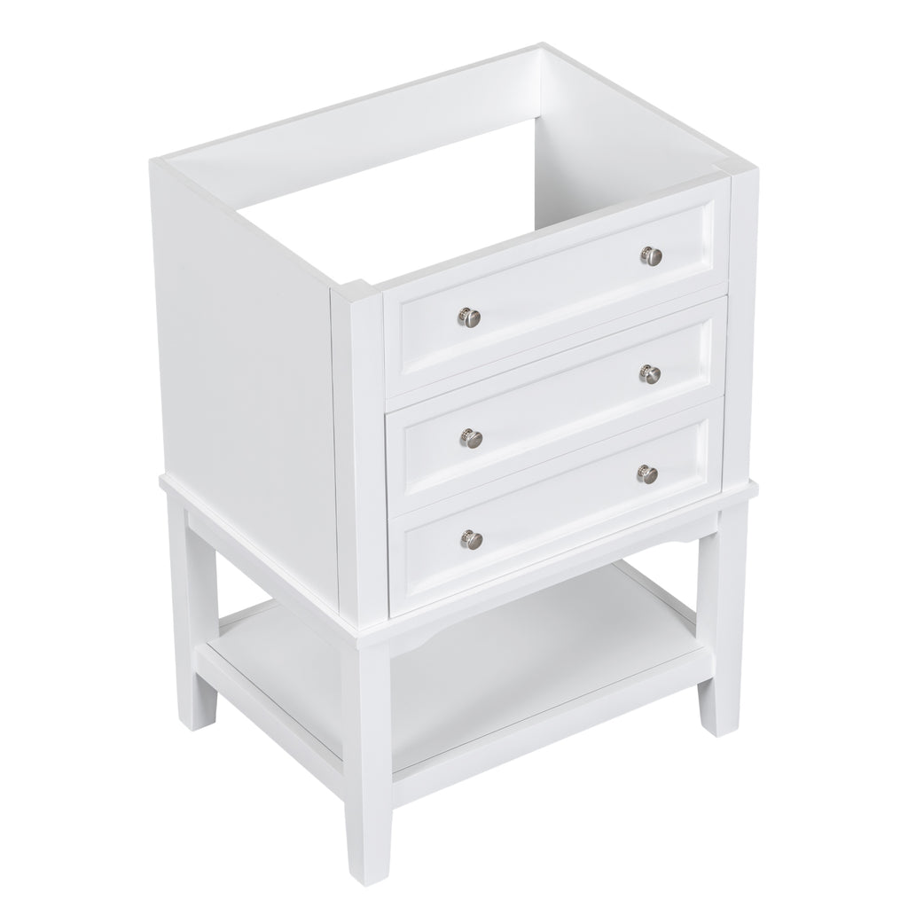 Leoglint 24" Bathroom Vanity Without Sink, Base Only, Solid Wood Frame, Bathroom Storage Cabinet with Drawer and Open Shelf, White