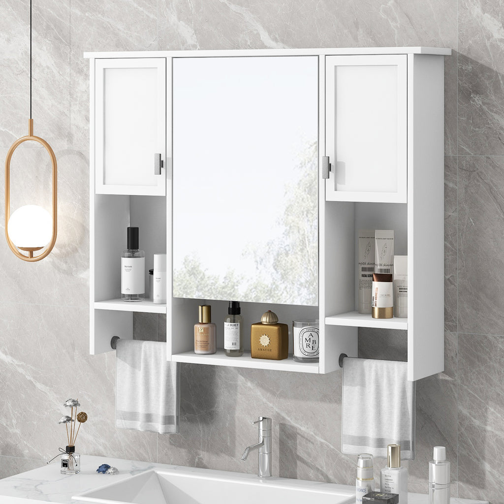 Leoglint 35'' x 28'' Modern Wall Mounted Bathroom Storage Cabinet, Bathroom Wall Cabinet with Mirror, Medicine Cabinet with Towels Bar