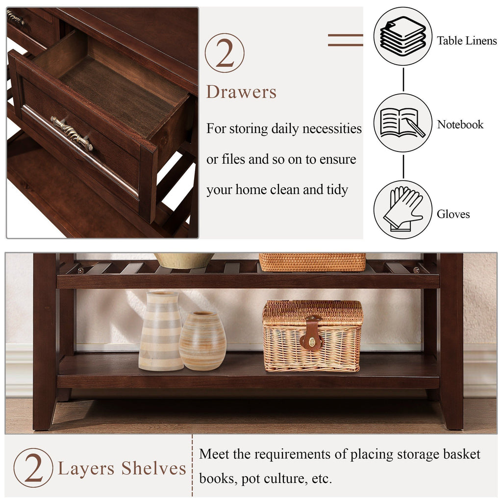 Leoglint Console Sofa Table with 2 Storage Drawers and 2 Tiers Shelves, Mid-Century Style 42'' Solid Wood Buffet Sideboard for Living Room Furniture Kitchen Dining Room Entryway Hallway, Espresso