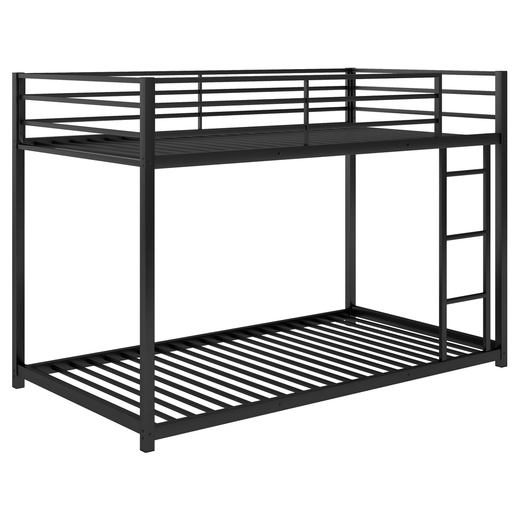 Leoglint Twin over Twin Metal Bunk Bed Frame, Low Bunk Bed with Ladder, Black(OLD SKU:WF282465AAB)