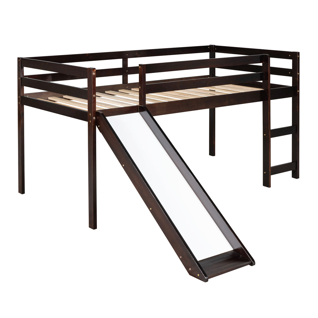 Leoglint Loft Bed Frame with Slide, Multifunctional Design, Twin (Espresso)(OLD SKU: WF191904AAP)