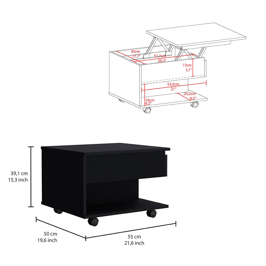 Leoglint Luanda Lift Top Coffee Table, Casters, One Shelf -Black