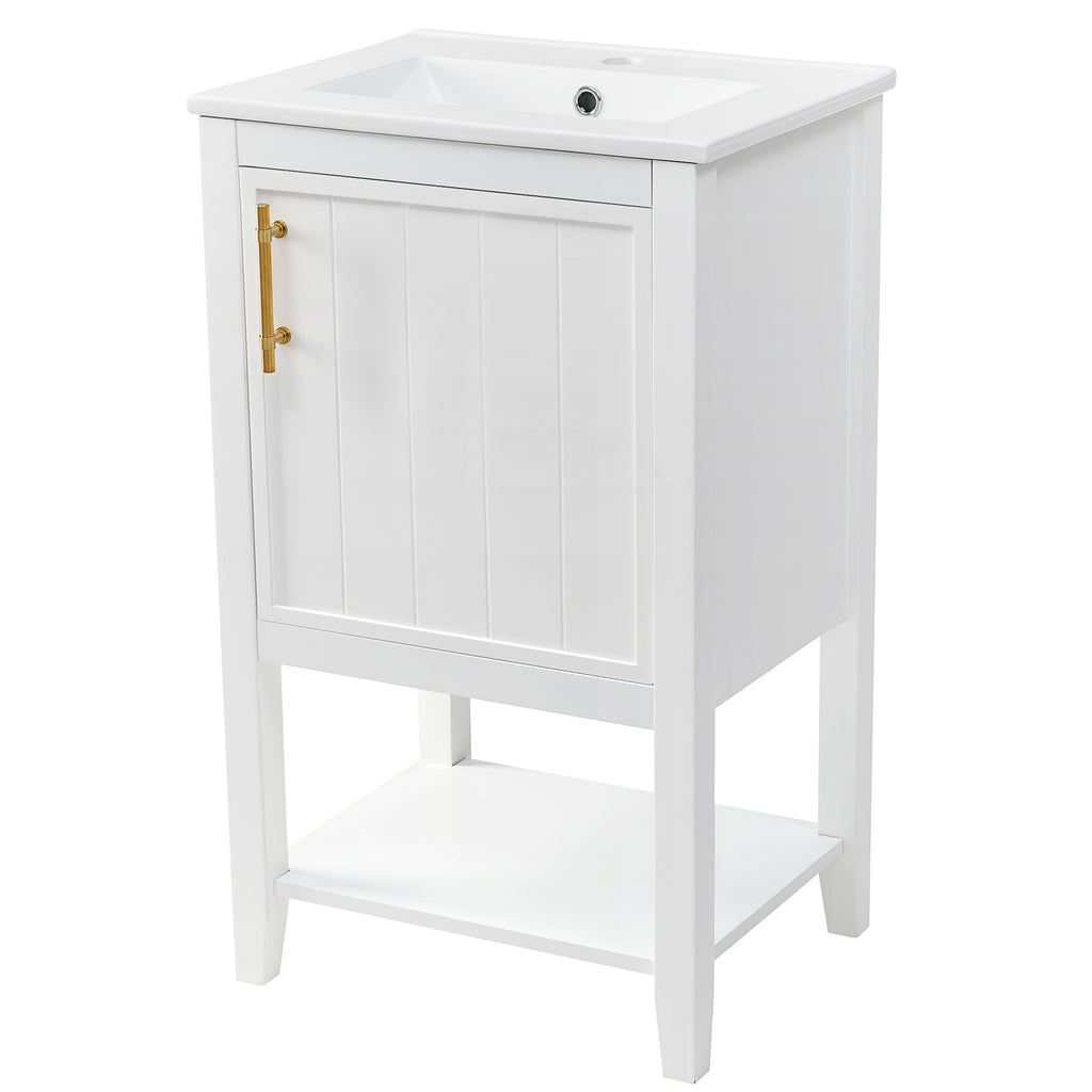 Leoglint 20" Bathroom Vanity with Sink, Bathroom Cabinet with Soft Closing Door, Storage Rack and Open Shelf, White