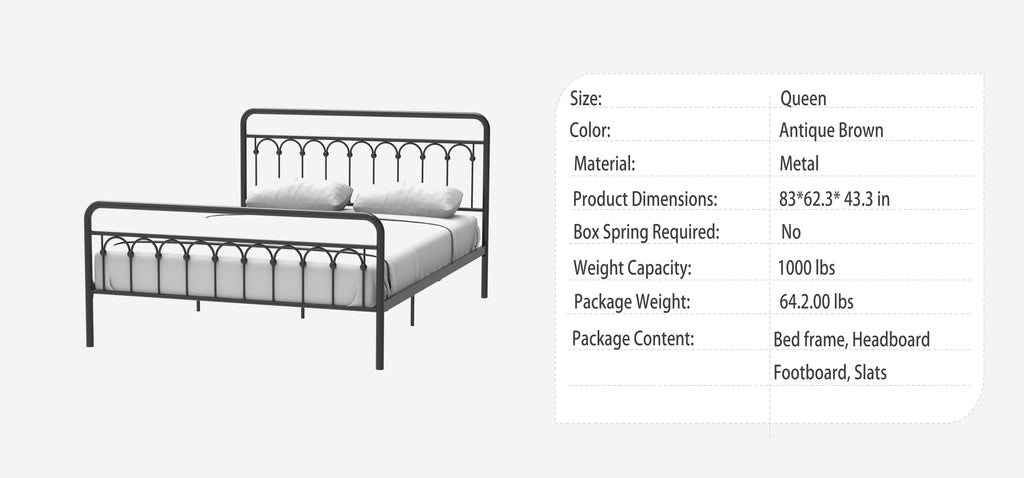 Tara Metal Bed Frame Queen, Black