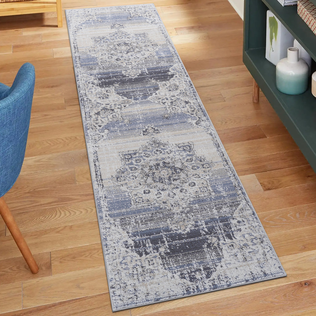 Leoglint 2X8 Cream/Blue /Medallion Non-Shedding Living Room Bedroom Dining Home Office Stylish and Stain Resistant Area Rug