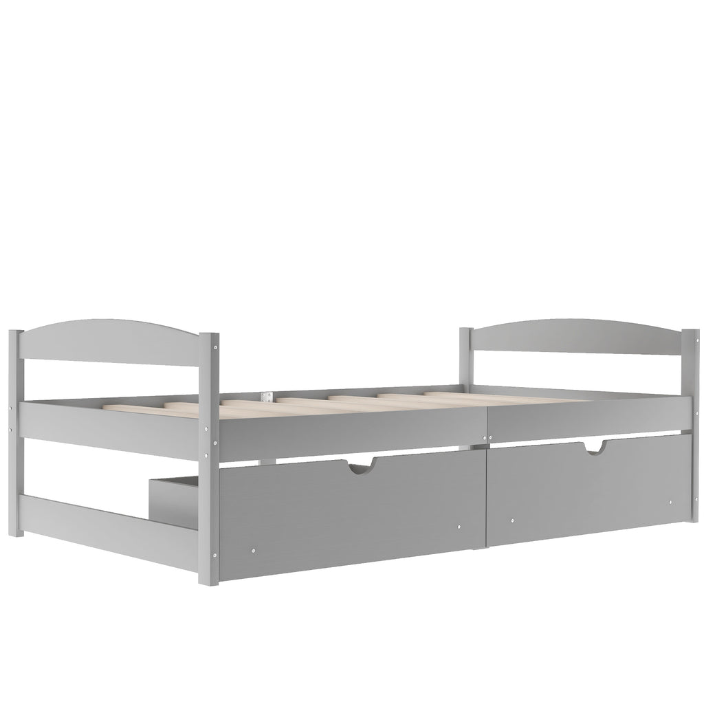 Leoglint Twin size platform bed frame, with two drawers, gray