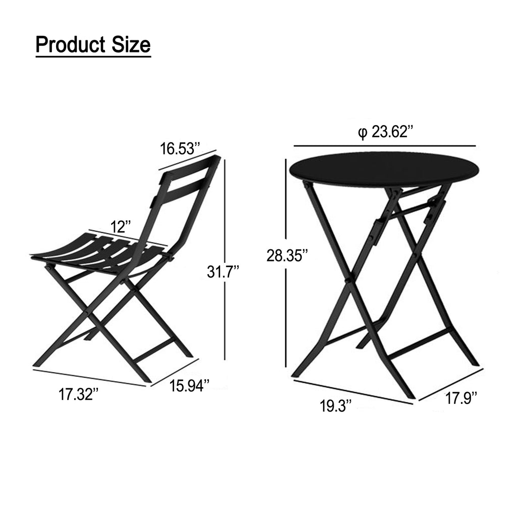 Leoglint 3 Piece Patio Bistro Set of Foldable Round Table and Chairs,Outdoor Chair, Red