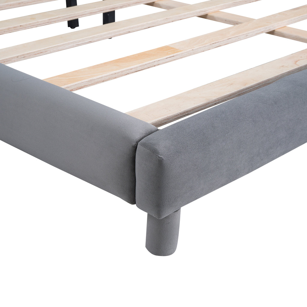 Queen Size Upholstered Platform Bed Frame with Soft Headboard,Gray