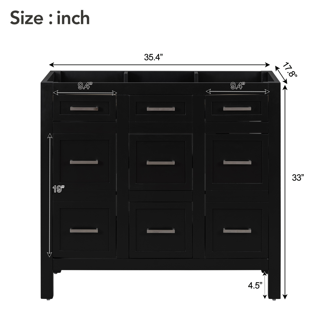 Leoglint [Cabinet Only] 36" Black Bathroom Vanity(Sink not included)