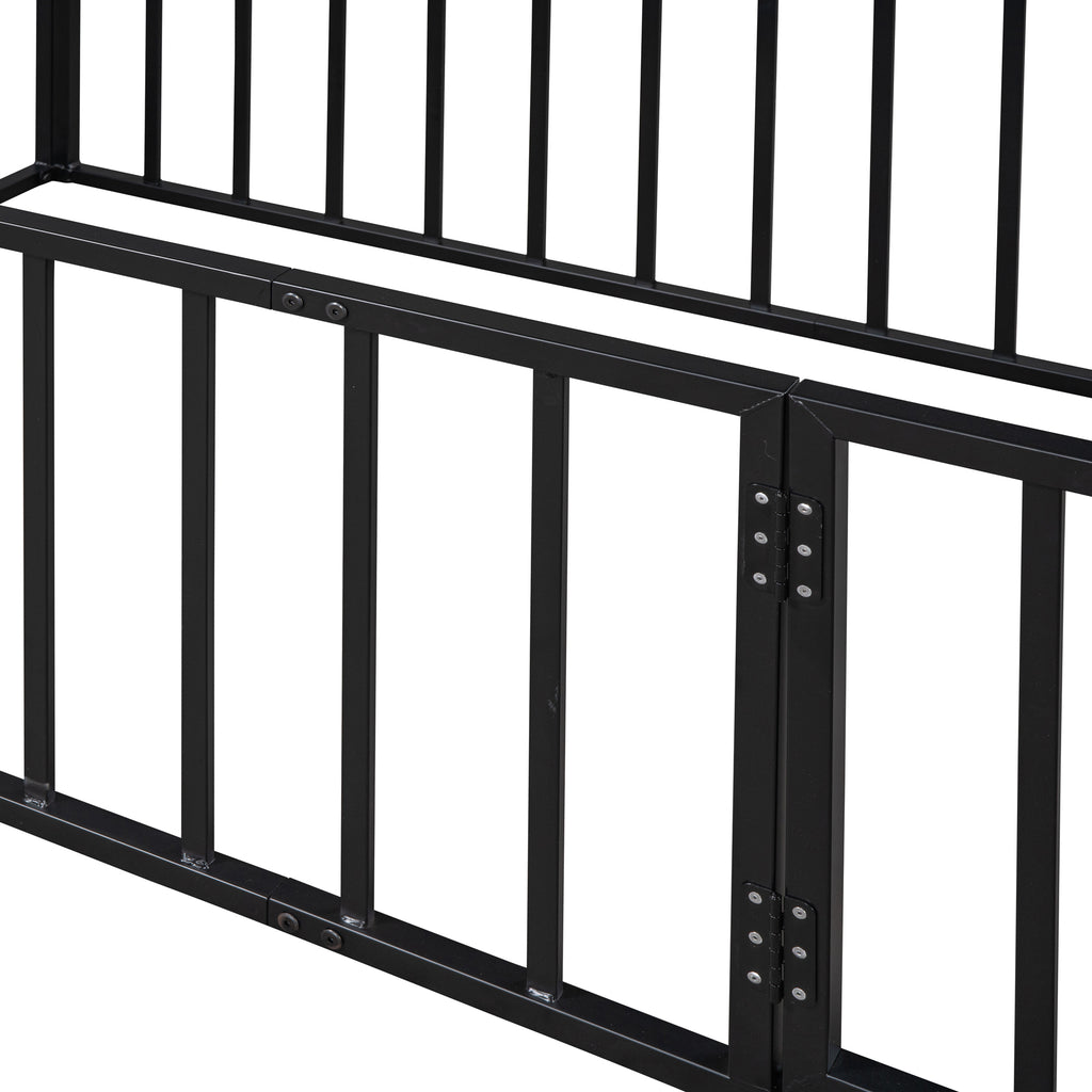 Leoglint Twin Size Metal Floor Bed Frame with Fence and Door, Black