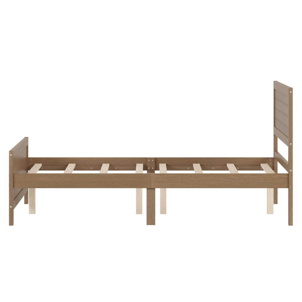 Leoglint Wood Platform Bed Frame with Headboard, Mattress Foundation with Wood Slat Support, No Box Spring Needed, Queen Size, Walnut