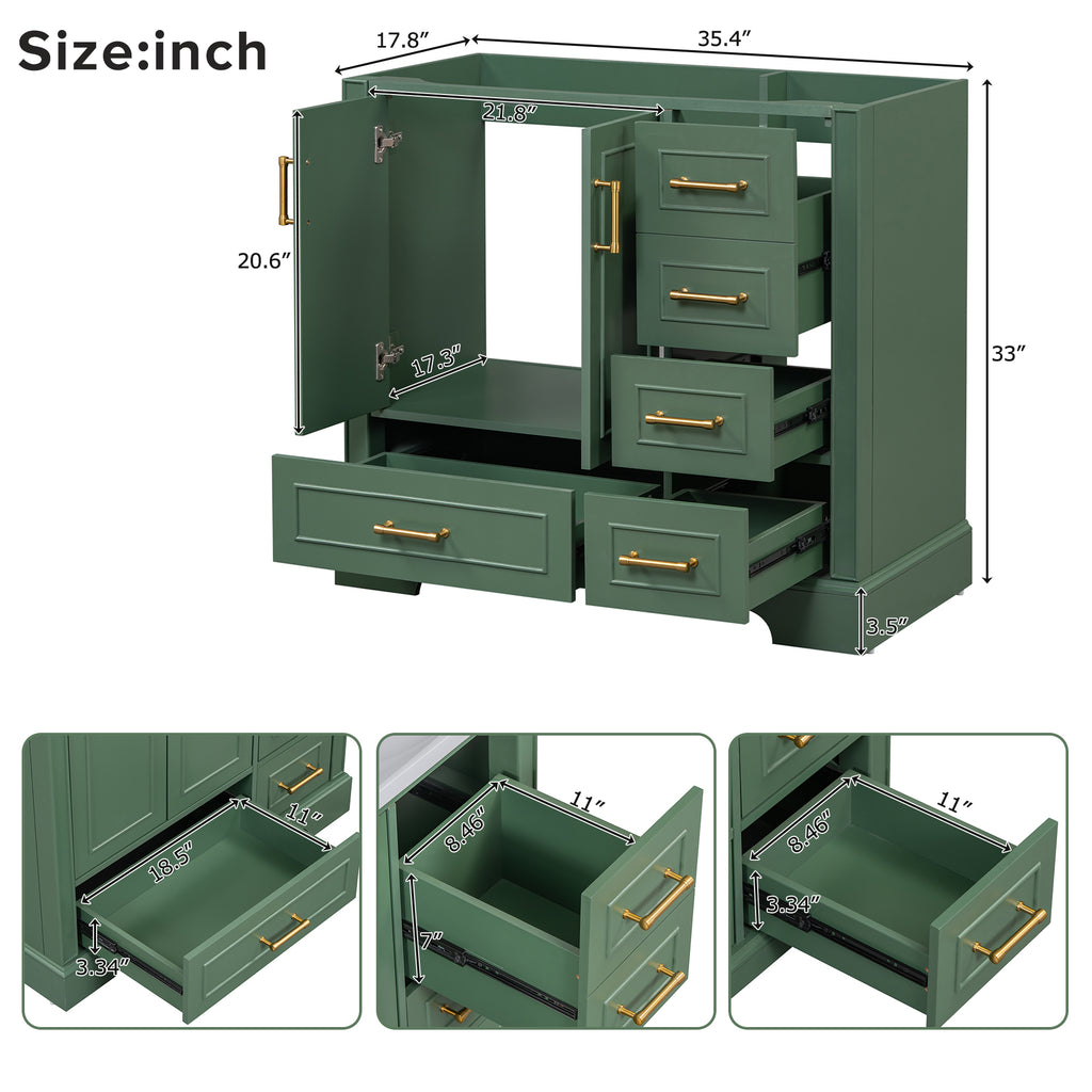 Leoglint [Cabinet Only] 36" Green Traditional Bathroom Vanity(Sink not included)