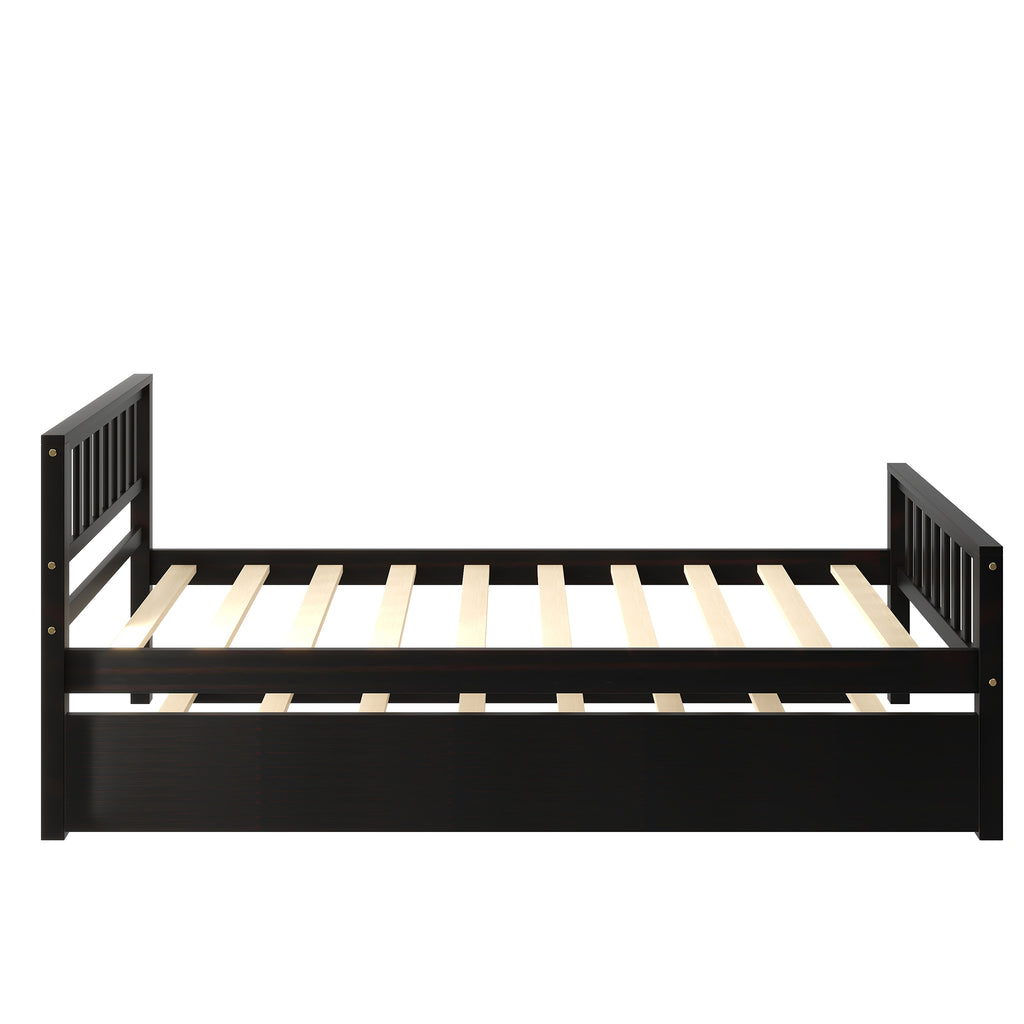 Twin Bed with Trundle, Platform Bed Frame with Headboard and Footboard, for Bedroom Small Living Space,No Box Spring Needed,Espresso(Old SKU:W50440557)