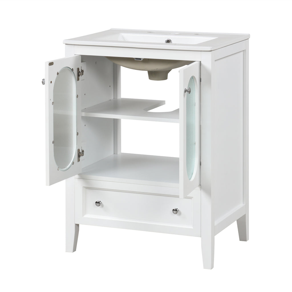 Leoglint 24" Bathroom Vanity with Sink, Bathroom Vanity Cabinet with One Drawer and Doors, Adjustable Shelf, Solid Wood and MDF, White