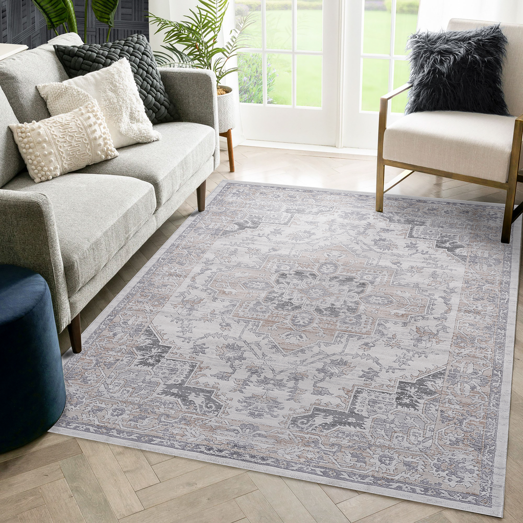 Leoglint 5X7 Ivory/Beige/Oriental Non-Shedding Living Room Bedroom Dining Home Office Stylish and Stain Resistant Area Rug