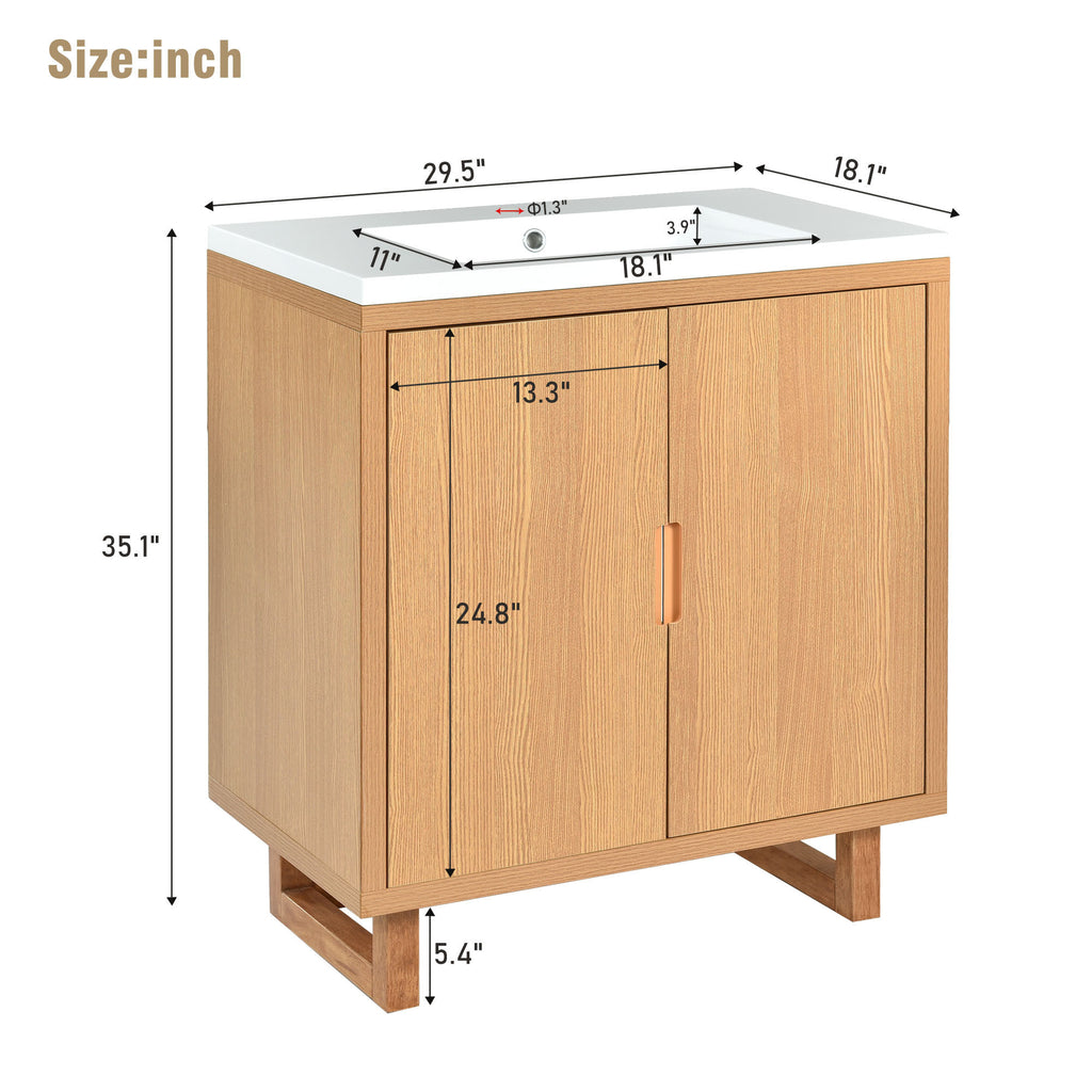 Leoglint 30" Bathroom vanity Set with Sink, Combo Cabinet, Bathroom Storage Cabinet, Solid Wood Frame