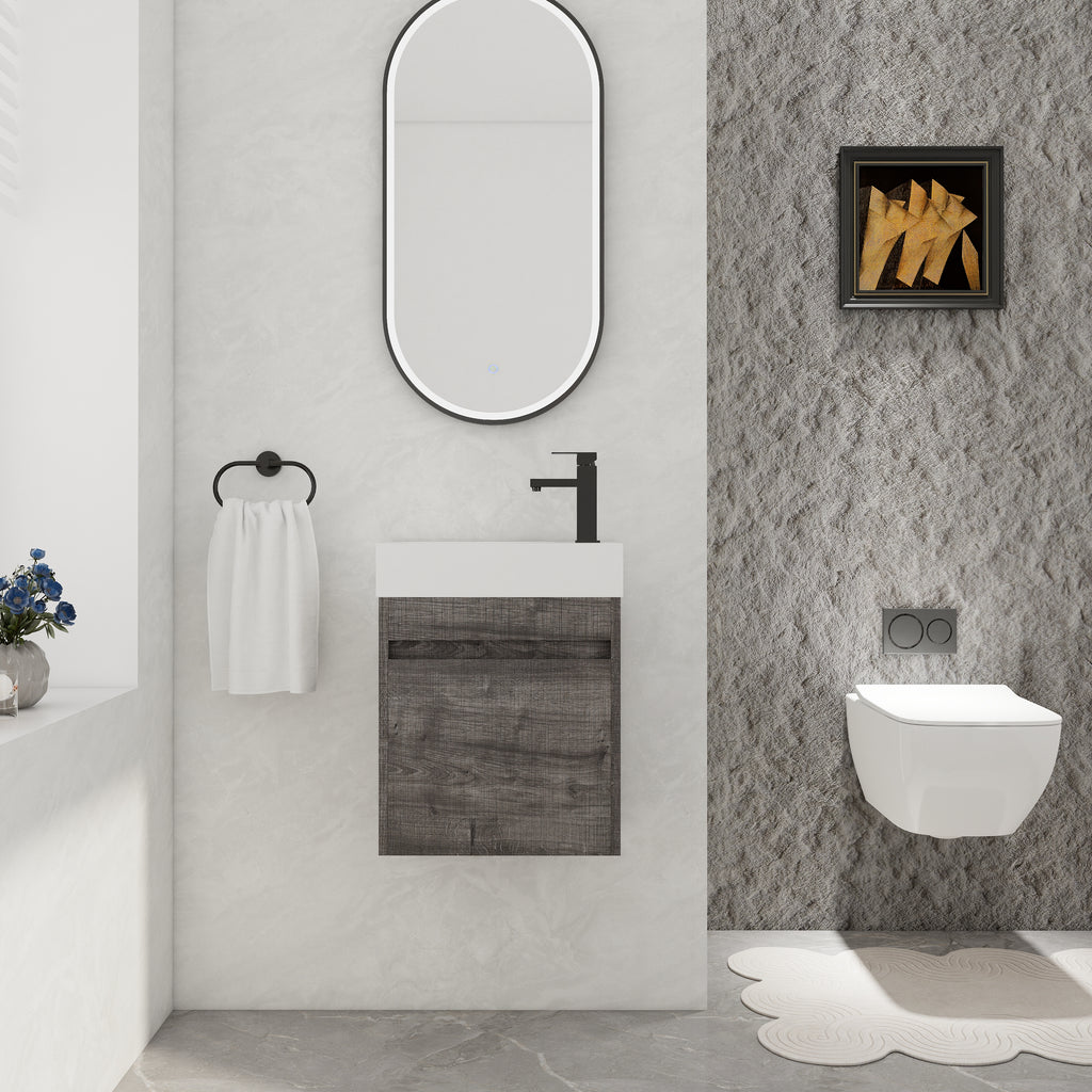 Leoglint 18'' Floating Wall-Mounted Bathroom Vanity with White Resin Sink & Soft-Close Cabinet Door