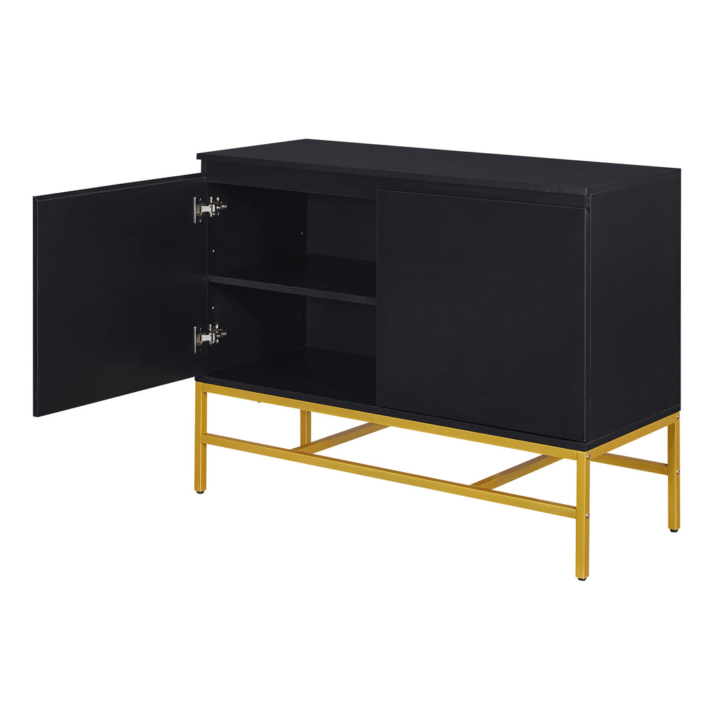 Leoglint TREXM Minimalist & Luxury Cabinet Two Door Sideboard with Gold Metal Legs for Living Room, Dining Room (Black)