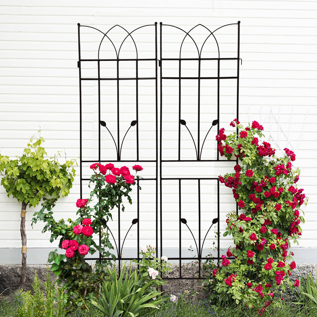 Leoglint 2 Pack Metal Garden Trellis 71" x 17.7" Rustproof Trellis for Climbing Plants Outdoor Flower Support Black