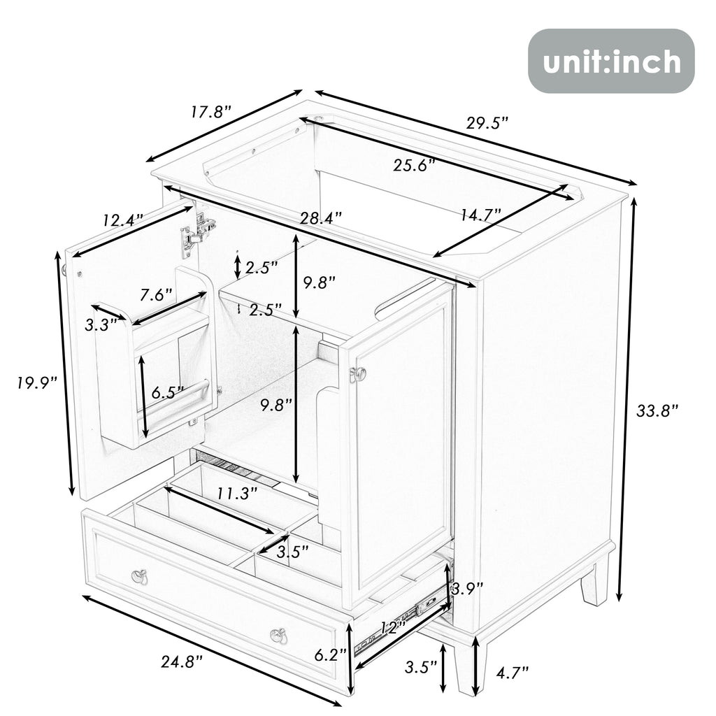 Leoglint 30" Bathroom Vanity without Sink, Base Only, Multi-functional Bathroom Cabinet with Doors and Drawer, Solid Frame and MDF Board, Green