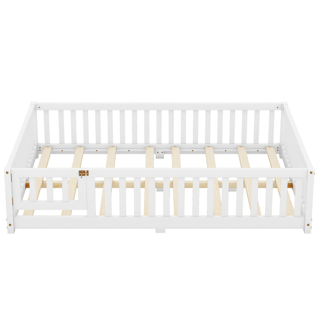 Leoglint Full Size Bed Floor Bed Frame with Safety Guardrails and Door for Kids, White(Old SKU: W158090689)