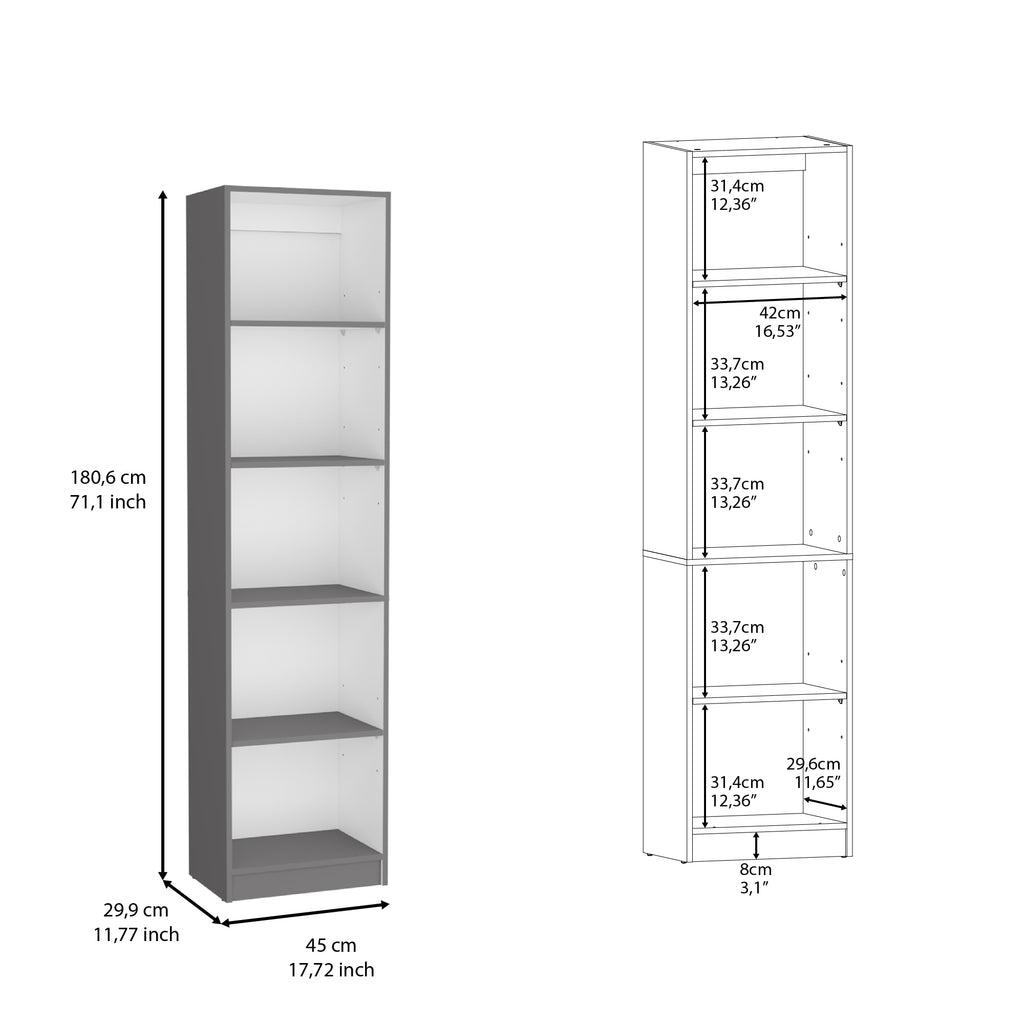 Leoglint Vinton XS Bookcase Compact Bookshelf with Multiple Shelves, Matt Gray / White