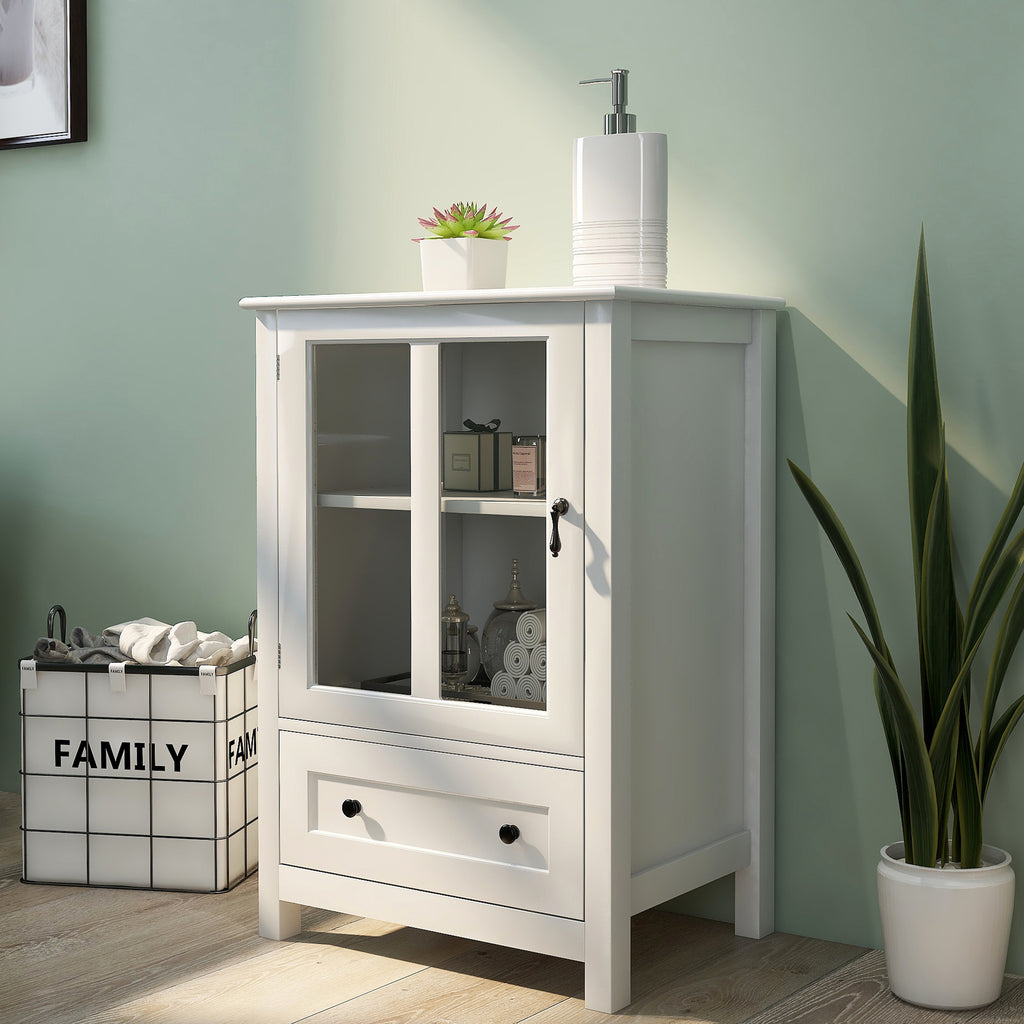 Leoglint Sideboard Buffet storage cabinet with single glass doors and unique bell handle