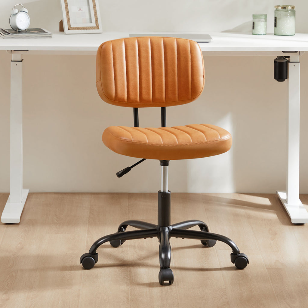 Leoglint SWEETCRISPY PU Leather Low Back Task Chair Small Home Office Chair with Wheels