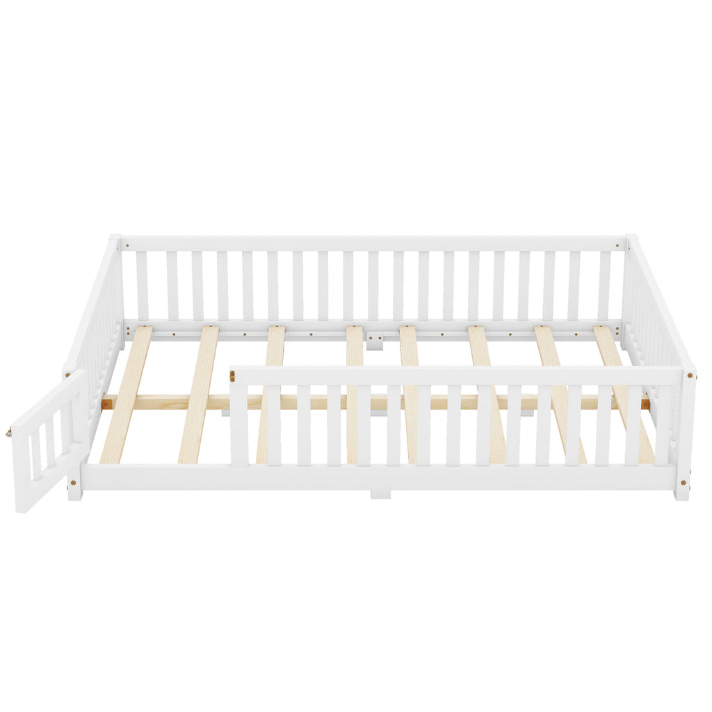 Leoglint Full Size Bed Floor Bed Frame with Safety Guardrails and Door for Kids, White(Old SKU: W158090689)