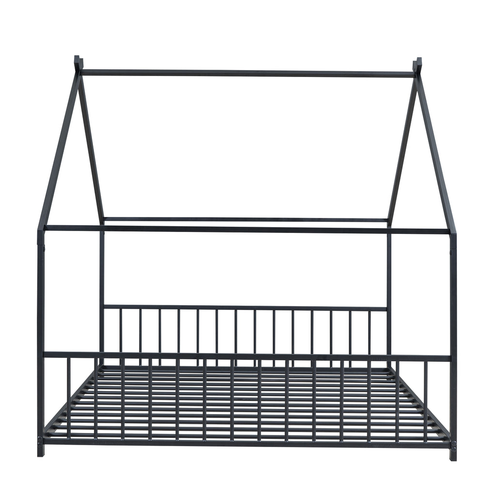 Leoglint Full Size Metal House Bed Frame, Black