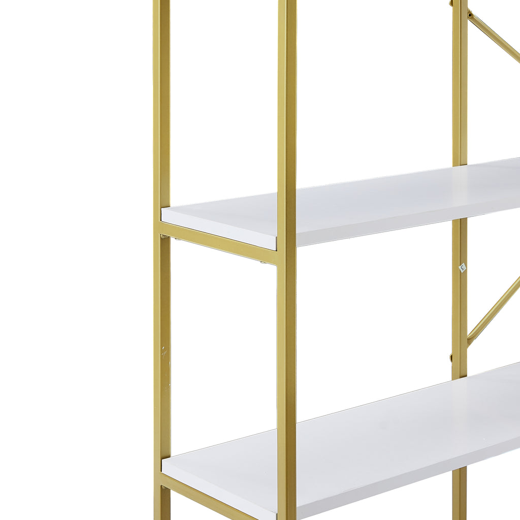 Leoglint 74.8 Inch 5 Tiers Office Bookcase Bookshelf, Display Shelf with Round Top, X Bar Gold Frame