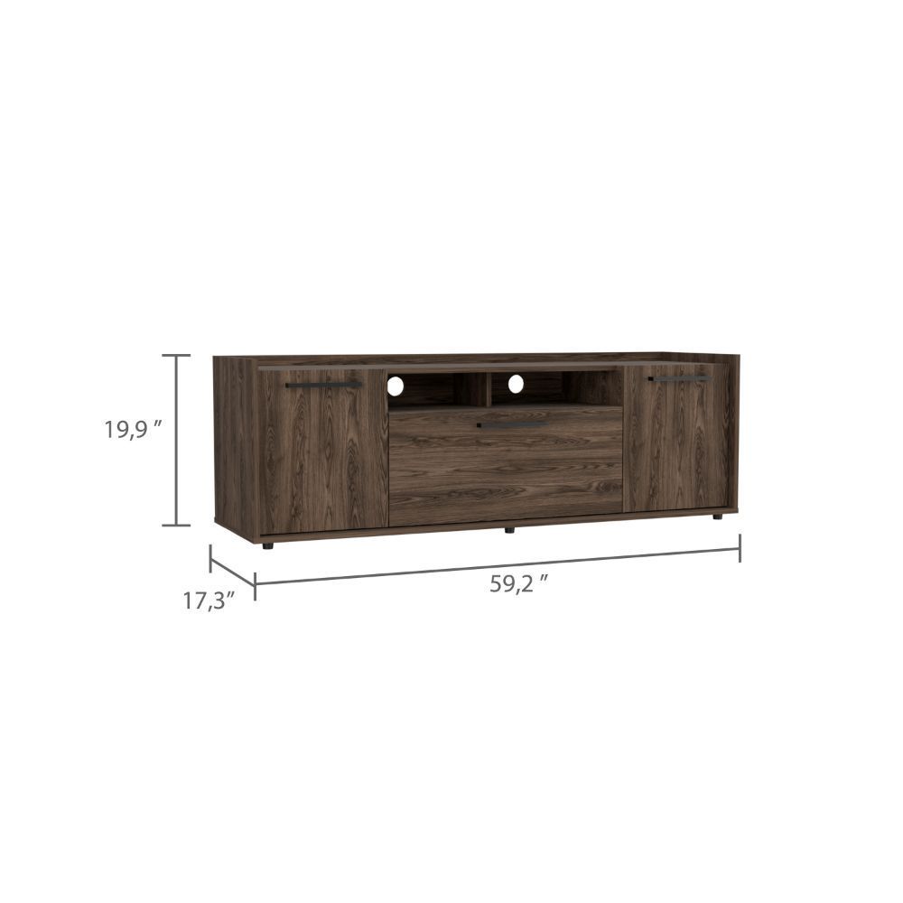 Leoglint Hollywood Tv Stand for TV´s up 60", Double Door Cabinets, One Flexible Cabinet, Dark Walnut