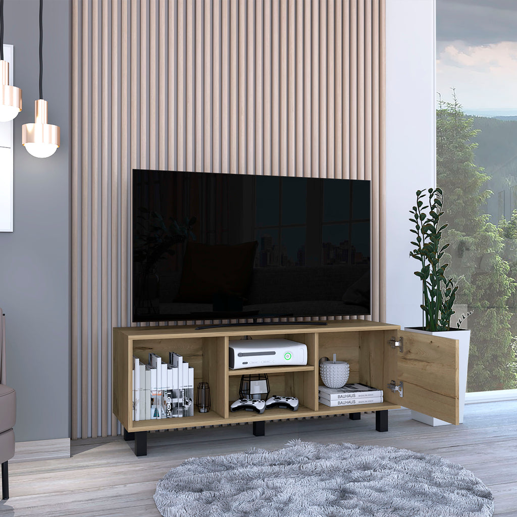 Leoglint Tunez Tv Stand for TV´s up 43" Three Open Shelves, One Cabinet -Light Oak