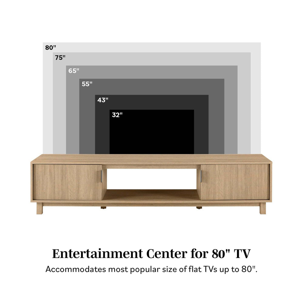 Leoglint Modern Fluted-Door Minimalist TV Stand for TVs up to 80 inches – Coastal Oak