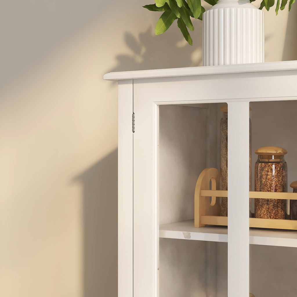 Leoglint Sideboard Buffet storage cabinet with double glass doors and unique bell handle