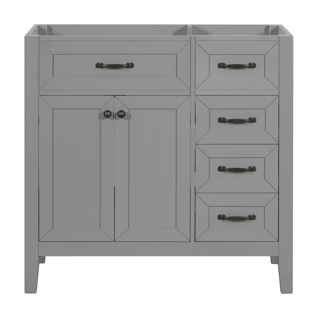 Leoglint 36" Bathroom Vanity without Sink, Cabinet Base Only, Bathroom Cabinet with Drawers, Solid Frame and MDF Board, Grey