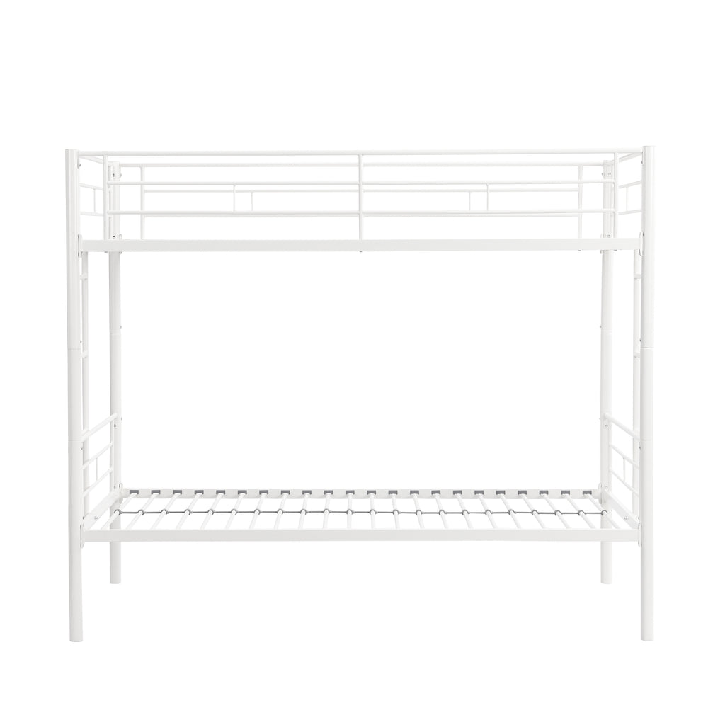 Leoglint Twin Over Twin Metal Bunk Bed Frame,Metal Structure Bedframe with Safety Guardrails and 2 ladders,Convertible Bunkbeds,No Spring Box Required and Space Saving Design,White