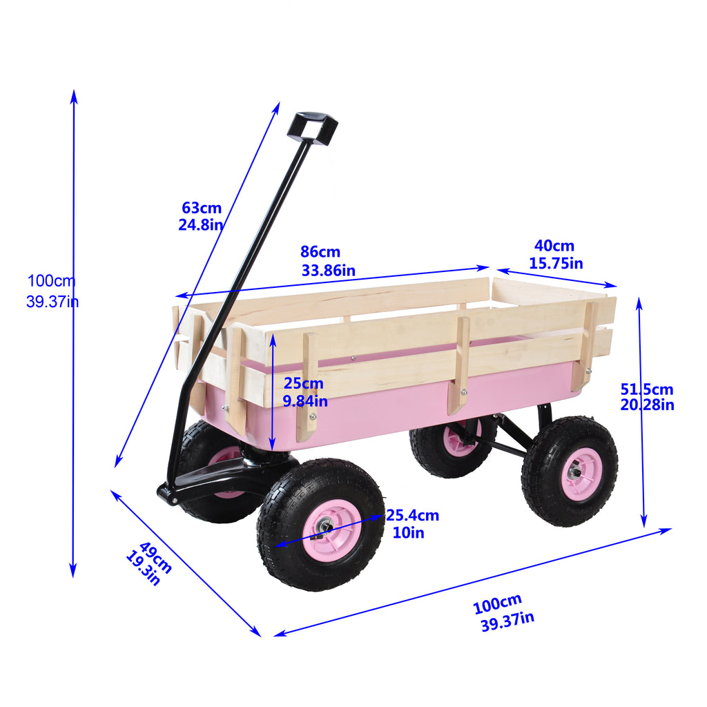 Leoglint Outdoor Wagon All Terrain Pulling w/Wood Railing Air Tires Garden Cart