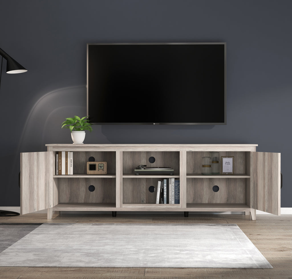 Leoglint TV Stand Storage Media Console Entertainment Center With Two Doors, Grey Walnut