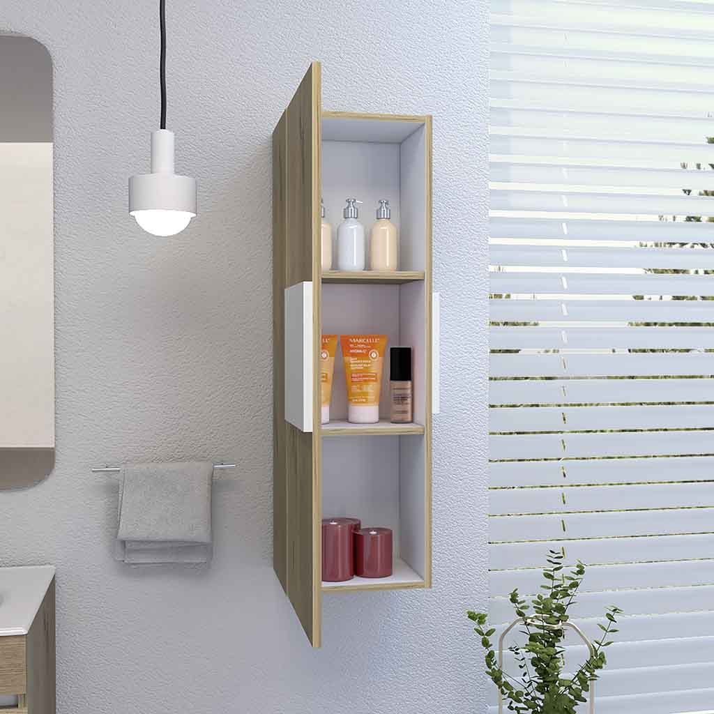 Leoglint Medicine Cabinet Artic, Three Shelves, Single Door, White / Light Oak Finish