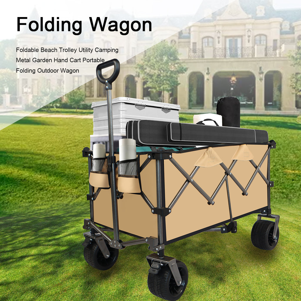 Leoglint Garden cart Collapsible Folding Wagon, Push Pull Foldable Beach Wagon Cart