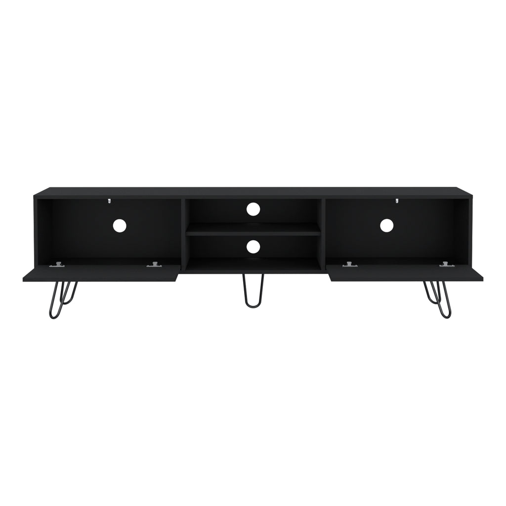 Leoglint Waco TV Stand, Hairpin Stand with Spacious Storage and Cable Management Holes, Black