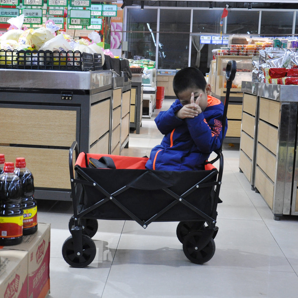 Leoglint Garden cart Mini Folding Wagon Garden Shopping Beach Cart (black+yellow)