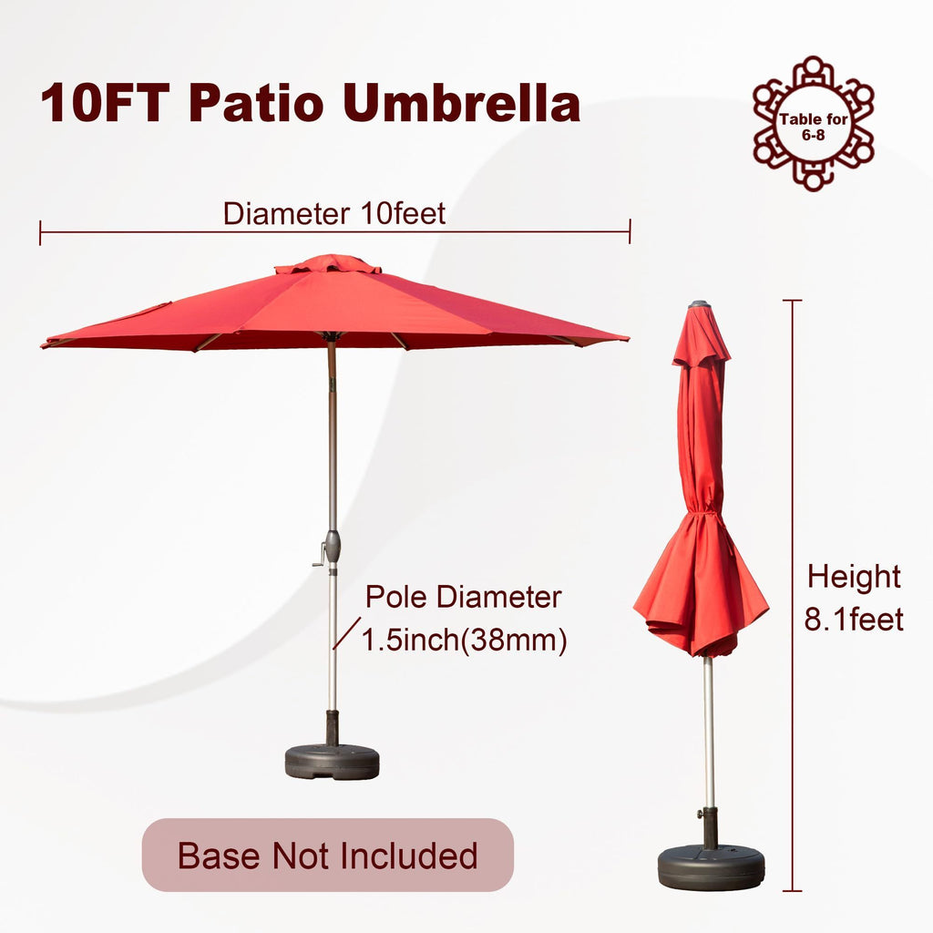 Leoglint 10FT Patio Umbrella, Outdoor Umbrella with Push Button Tilt and Crank, UV Protection Waterproof Market Sun Umbrella with 8 Sturdy Ribs for Garden, Deck, Backyard, Pool (Brick red)