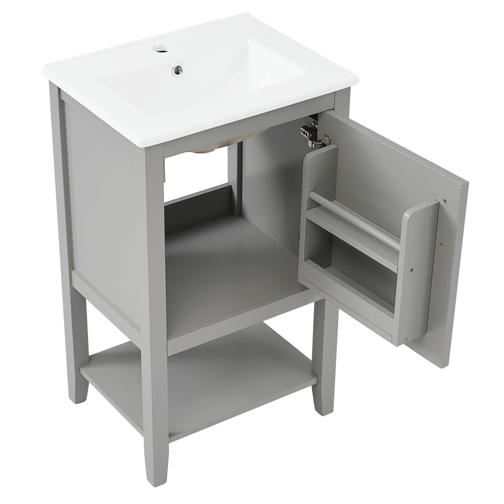 Leoglint 20" Bathroom Vanity with Sink, Bathroom Cabinet with Soft Closing Door, Storage Rack and Open Shelf, Grey