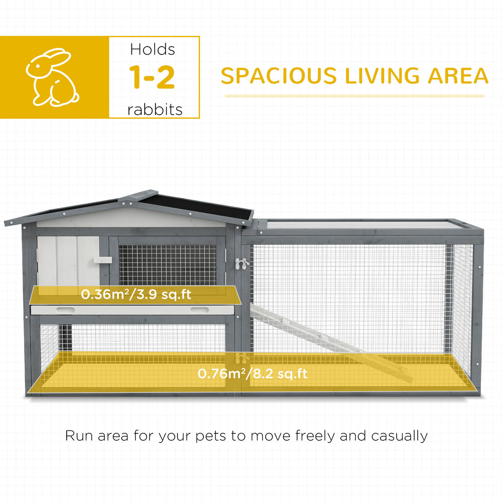 Leoglint Large Rabbit Hutch Outdoor, 2-Tier 61" L Rabbit Cage with Run Feeding Trough Wooden Guinea Pig Hutch with Removable Tray, Ramp, Asphalt Roof, for 1-2 Rabbits, White