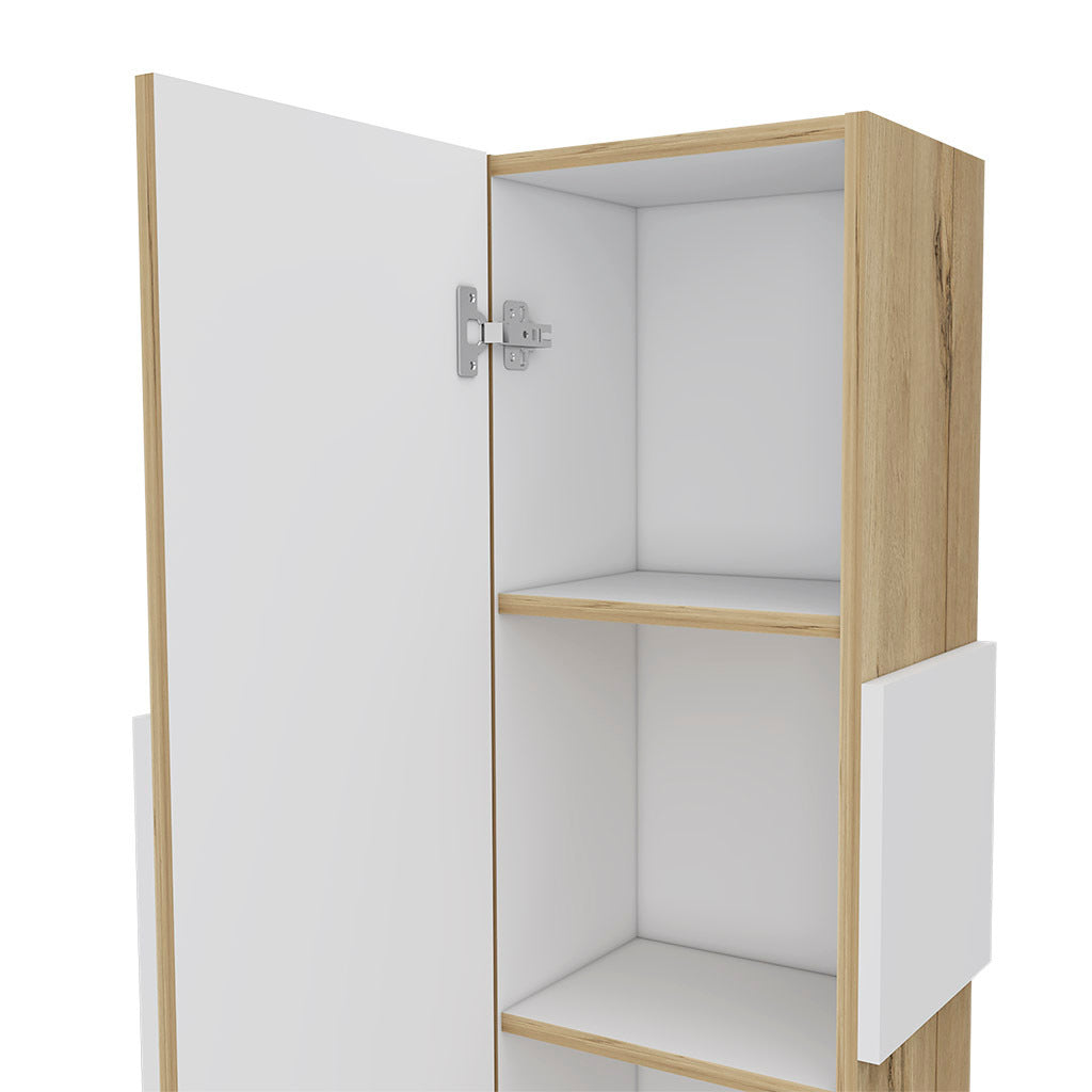 Leoglint Medicine Cabinet Artic, Three Shelves, Single Door, White / Light Oak Finish