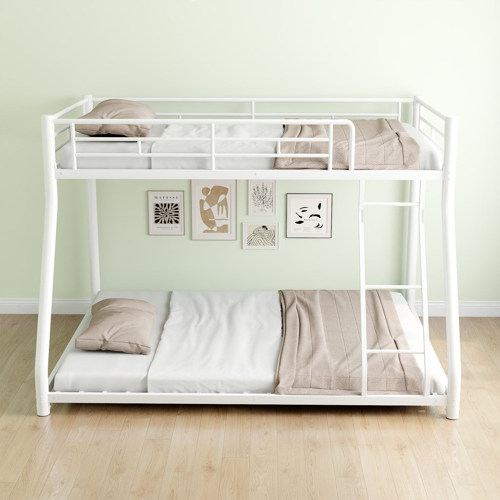 Leoglint Metal Bunk Bed Frame Twin Over Full Size with Removable Stairs, Heavy Duty Sturdy Frame with 12" Under-Bed Storage for Teen & Adults, Teens, No Box Spring Needed, White